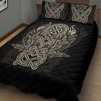 Celtic Trinity Knot Raven Emblem Quilt Bed Set Intricate Norse Tribal Knotwork Illustration