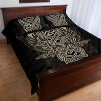 Celtic Trinity Knot Raven Emblem Quilt Bed Set Intricate Norse Tribal Knotwork Illustration