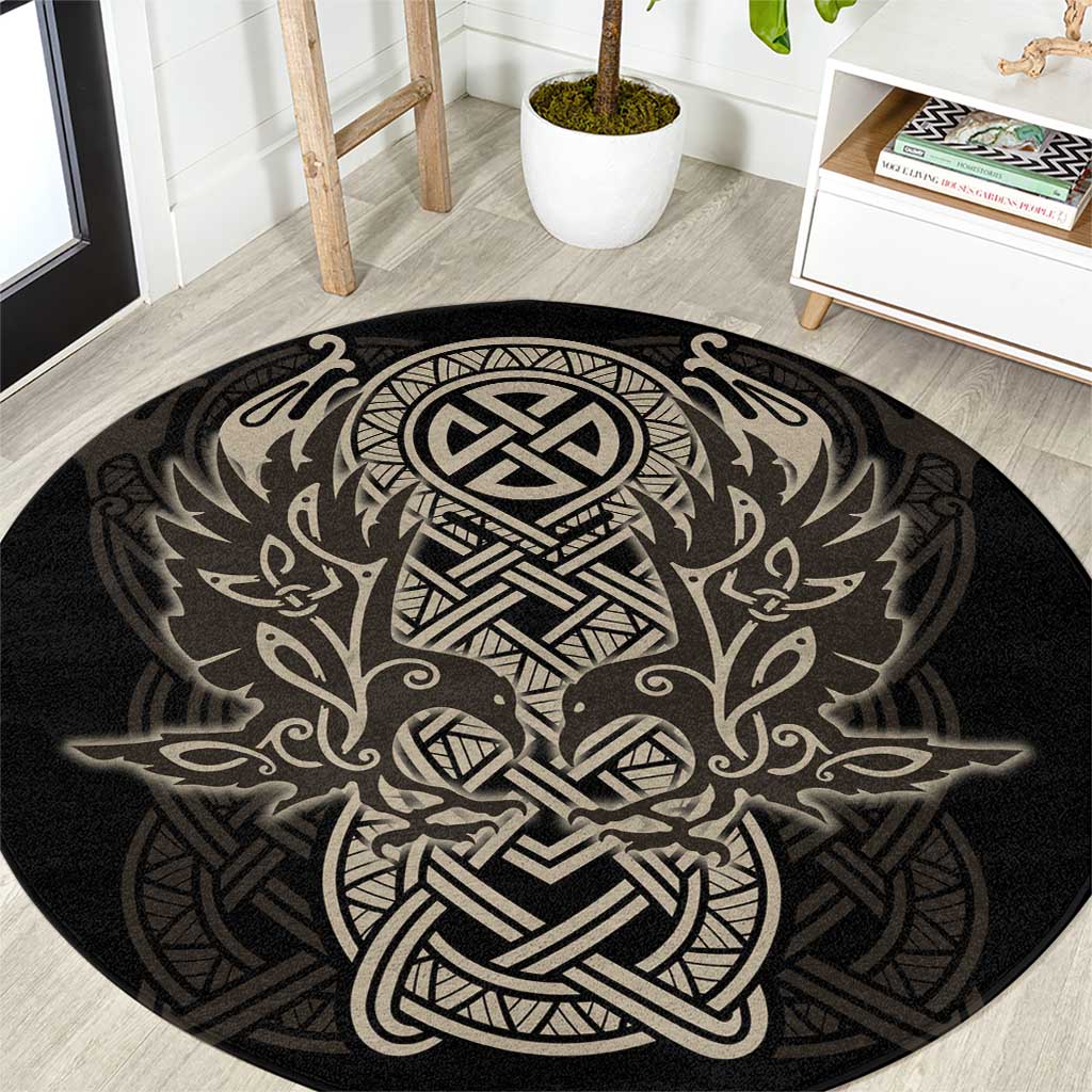 Celtic Trinity Knot Raven Emblem Round Carpet Intricate Norse Tribal Knotwork Illustration