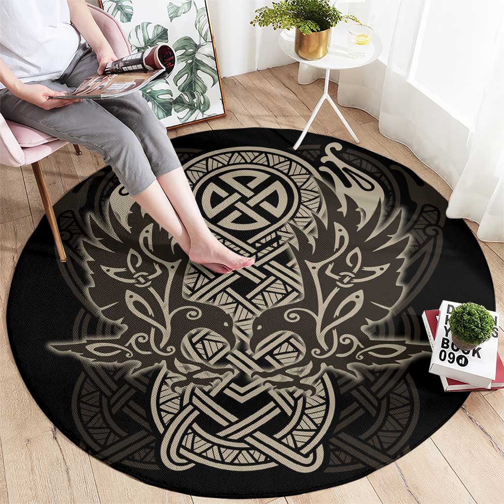 Celtic Trinity Knot Raven Emblem Round Carpet Intricate Norse Tribal Knotwork Illustration