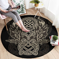 Celtic Trinity Knot Raven Emblem Round Carpet Intricate Norse Tribal Knotwork Illustration