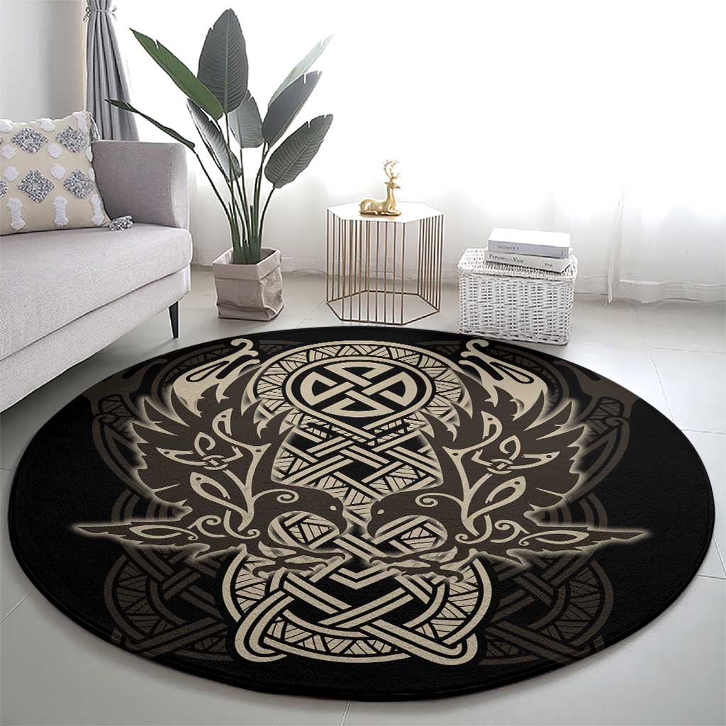 Celtic Trinity Knot Raven Emblem Round Carpet Intricate Norse Tribal Knotwork Illustration