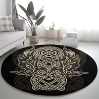 Celtic Trinity Knot Raven Emblem Round Carpet Intricate Norse Tribal Knotwork Illustration