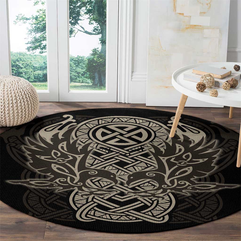 Celtic Trinity Knot Raven Emblem Round Carpet Intricate Norse Tribal Knotwork Illustration