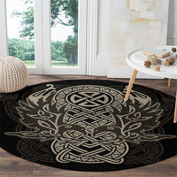 Celtic Trinity Knot Raven Emblem Round Carpet Intricate Norse Tribal Knotwork Illustration