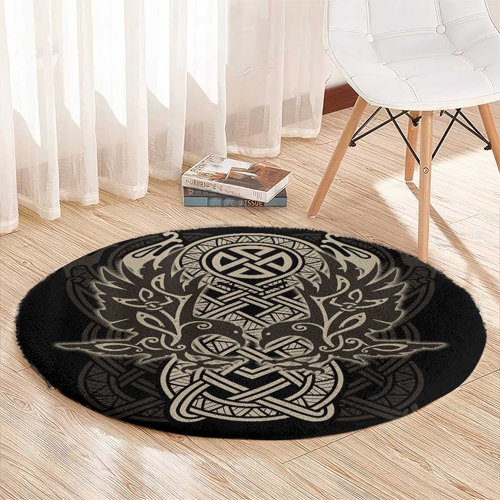 Celtic Trinity Knot Raven Emblem Round Carpet Intricate Norse Tribal Knotwork Illustration