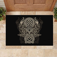 Celtic Trinity Knot Raven Emblem Rubber Doormat Intricate Norse Tribal Knotwork Illustration