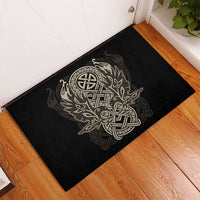 Celtic Trinity Knot Raven Emblem Rubber Doormat Intricate Norse Tribal Knotwork Illustration