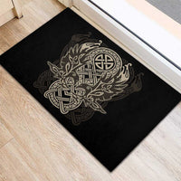 Celtic Trinity Knot Raven Emblem Rubber Doormat Intricate Norse Tribal Knotwork Illustration