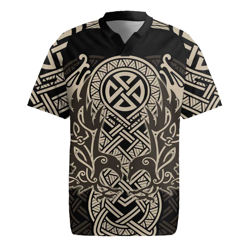 Celtic Trinity Knot Raven Emblem Rugby Jersey Intricate Norse Tribal Knotwork Illustration