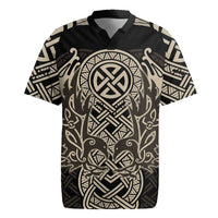 Celtic Trinity Knot Raven Emblem Rugby Jersey Intricate Norse Tribal Knotwork Illustration