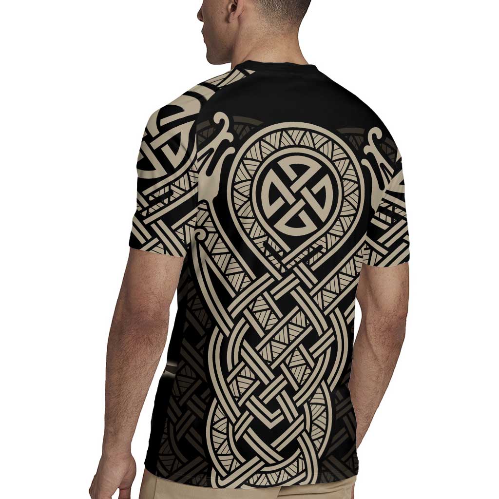 Celtic Trinity Knot Raven Emblem Rugby Jersey Intricate Norse Tribal Knotwork Illustration