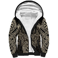 Celtic Trinity Knot Raven Emblem Sherpa Hoodie Intricate Norse Tribal Knotwork Illustration