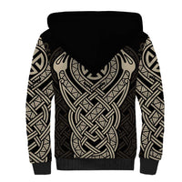 Celtic Trinity Knot Raven Emblem Sherpa Hoodie Intricate Norse Tribal Knotwork Illustration