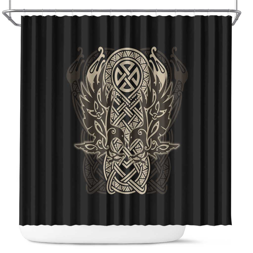 Celtic Trinity Knot Raven Emblem Shower Curtain Intricate Norse Tribal Knotwork Illustration