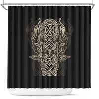 Celtic Trinity Knot Raven Emblem Shower Curtain Intricate Norse Tribal Knotwork Illustration