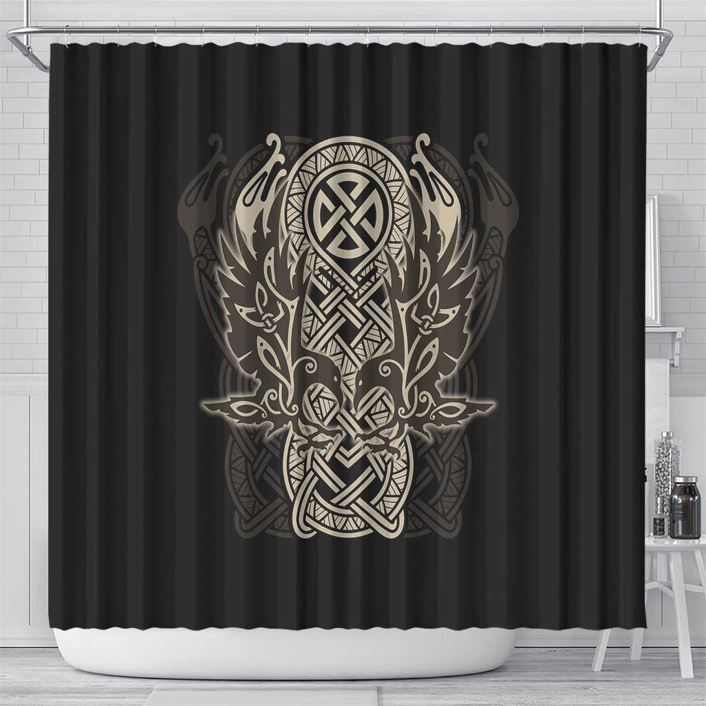 Celtic Trinity Knot Raven Emblem Shower Curtain Intricate Norse Tribal Knotwork Illustration