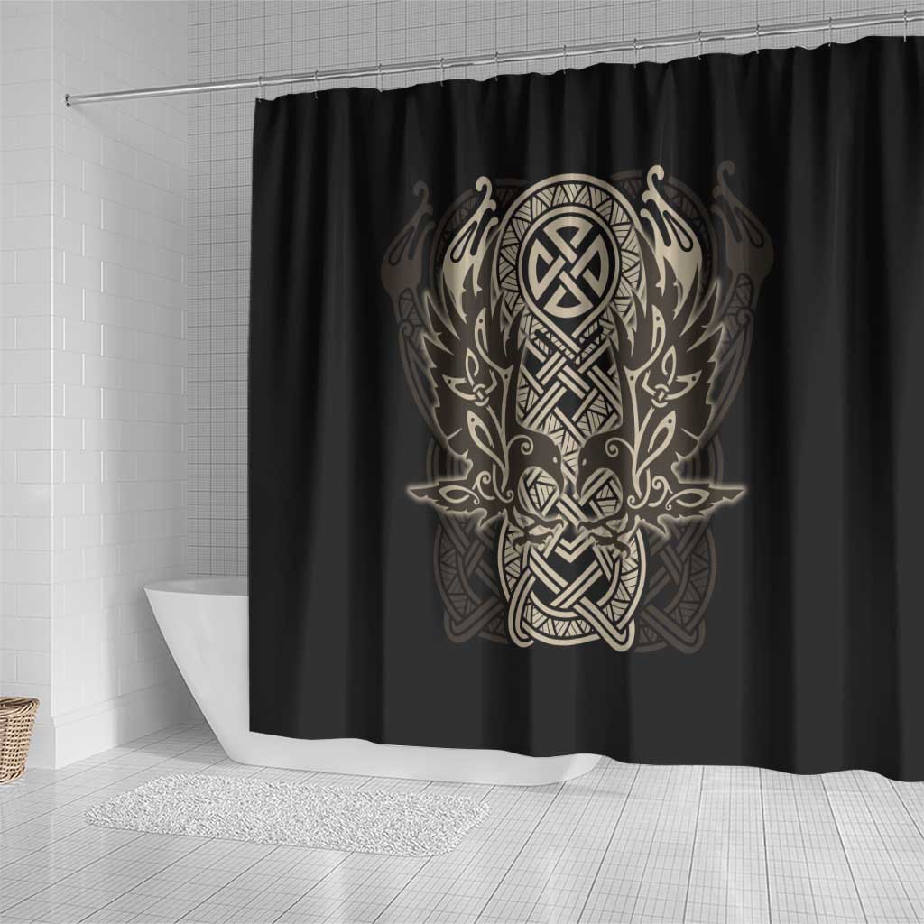 Celtic Trinity Knot Raven Emblem Shower Curtain Intricate Norse Tribal Knotwork Illustration
