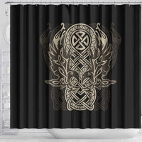 Celtic Trinity Knot Raven Emblem Shower Curtain Intricate Norse Tribal Knotwork Illustration