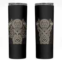 Celtic Trinity Knot Raven Emblem Skinny Tumbler Intricate Norse Tribal Knotwork Illustration
