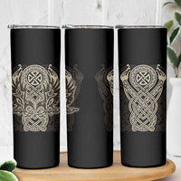 Celtic Trinity Knot Raven Emblem Skinny Tumbler Intricate Norse Tribal Knotwork Illustration