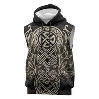 Celtic Trinity Knot Raven Emblem Sleeveless Hoodie Intricate Norse Tribal Knotwork Illustration