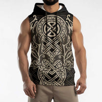 Celtic Trinity Knot Raven Emblem Sleeveless Hoodie Intricate Norse Tribal Knotwork Illustration
