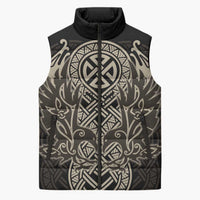 Celtic Trinity Knot Raven Emblem Sleeveless Puffer Jacket Intricate Norse Tribal Knotwork Illustration