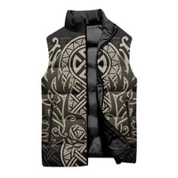 Celtic Trinity Knot Raven Emblem Sleeveless Puffer Jacket Intricate Norse Tribal Knotwork Illustration