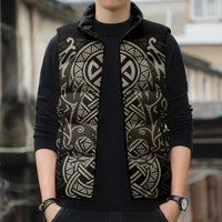 Celtic Trinity Knot Raven Emblem Sleeveless Puffer Jacket Intricate Norse Tribal Knotwork Illustration