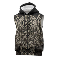 Celtic Trinity Knot Raven Emblem Sleeveless Zip Hoodie Intricate Norse Tribal Knotwork Illustration