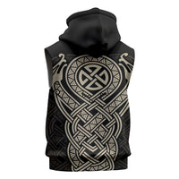Celtic Trinity Knot Raven Emblem Sleeveless Zip Hoodie Intricate Norse Tribal Knotwork Illustration