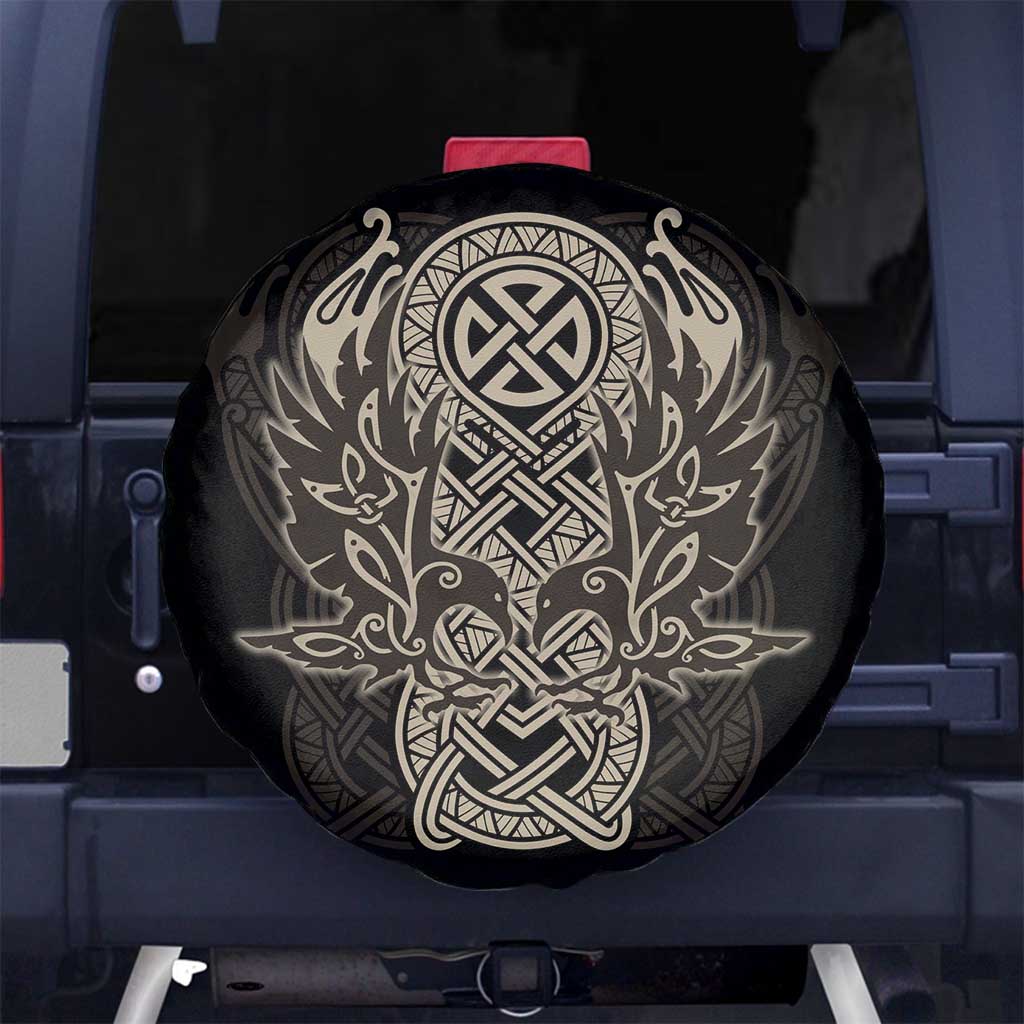 Celtic Trinity Knot Raven Emblem Spare Tire Cover Intricate Norse Tribal Knotwork Illustration