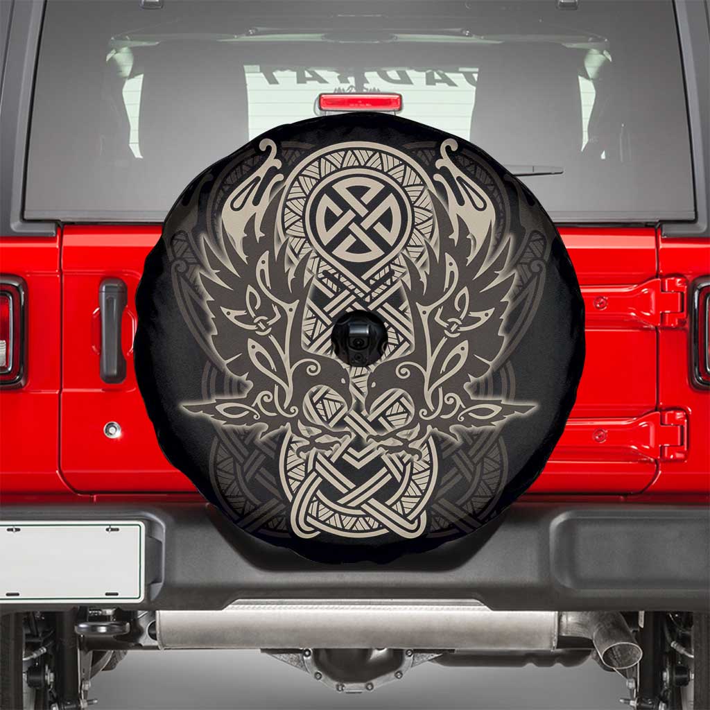 Celtic Trinity Knot Raven Emblem Spare Tire Cover Intricate Norse Tribal Knotwork Illustration