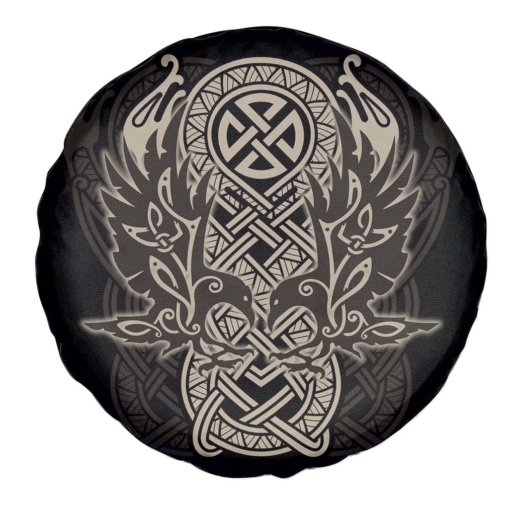 Celtic Trinity Knot Raven Emblem Spare Tire Cover Intricate Norse Tribal Knotwork Illustration
