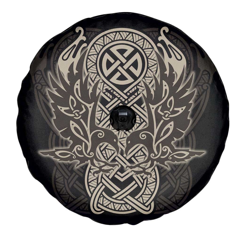 Celtic Trinity Knot Raven Emblem Spare Tire Cover Intricate Norse Tribal Knotwork Illustration