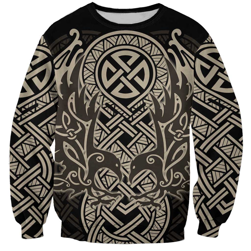 Celtic Trinity Knot Raven Emblem Sweatshirt Intricate Norse Tribal Knotwork Illustration