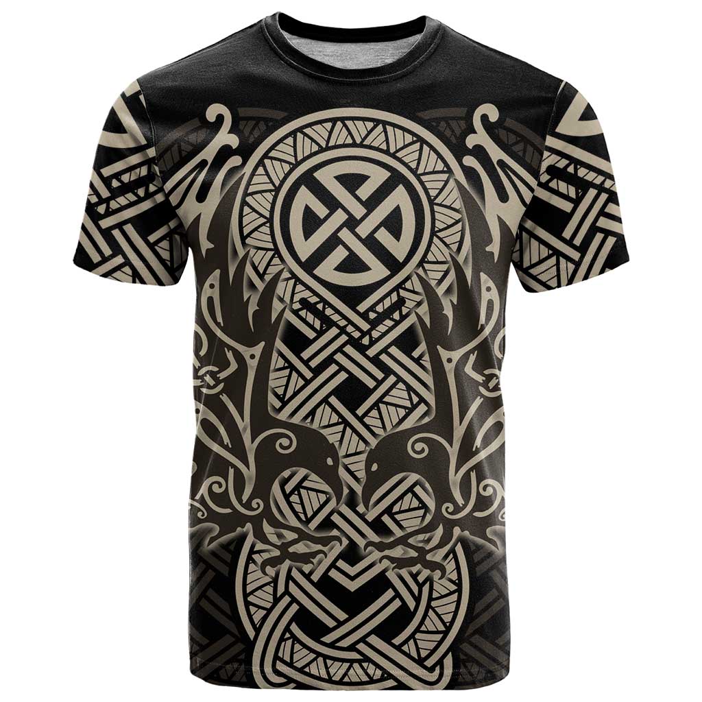 Celtic Trinity Knot Raven Emblem T Shirt Intricate Norse Tribal Knotwork Illustration