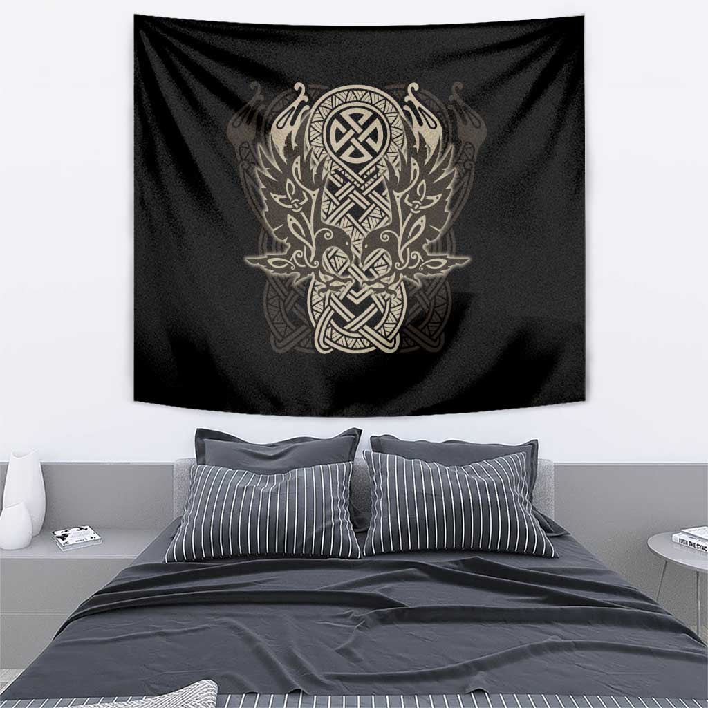 Celtic Trinity Knot Raven Emblem Tapestry Intricate Norse Tribal Knotwork Illustration