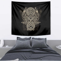 Celtic Trinity Knot Raven Emblem Tapestry Intricate Norse Tribal Knotwork Illustration