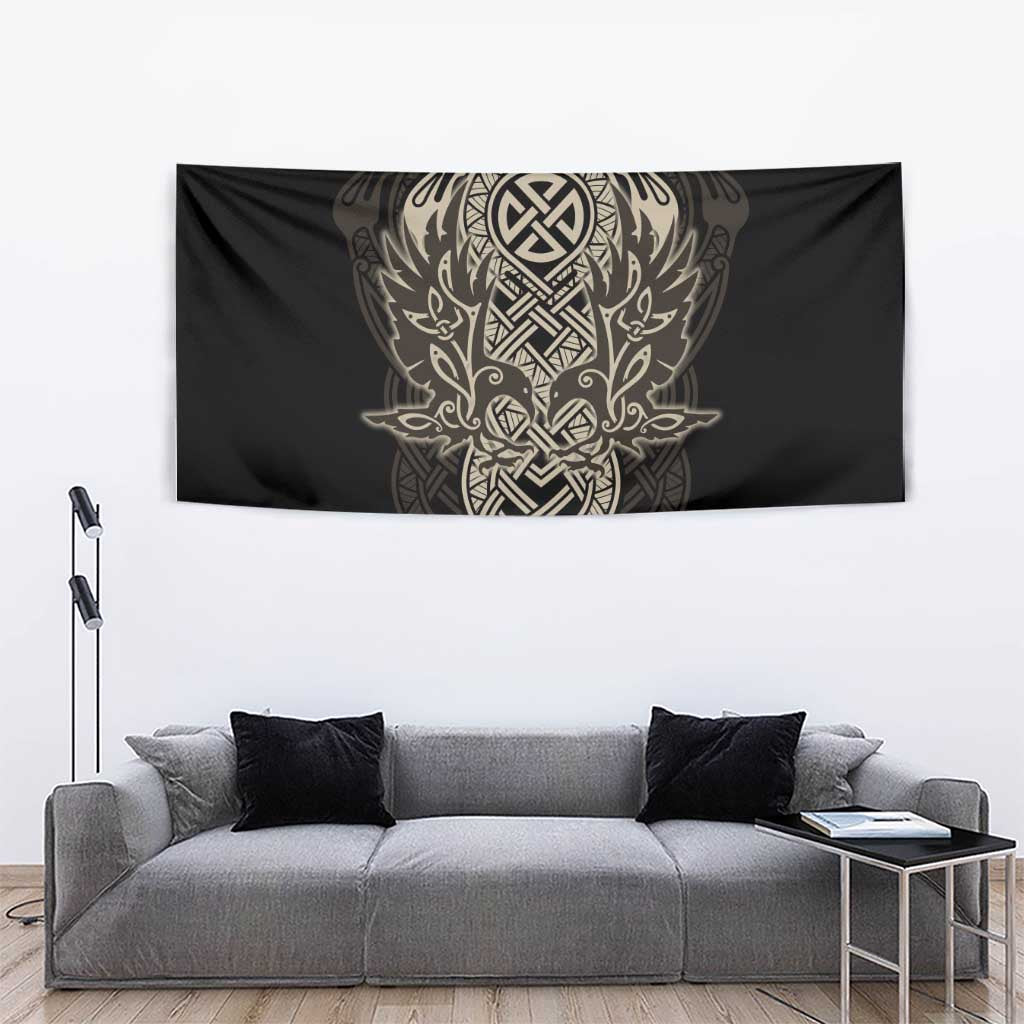 Celtic Trinity Knot Raven Emblem Tapestry Intricate Norse Tribal Knotwork Illustration