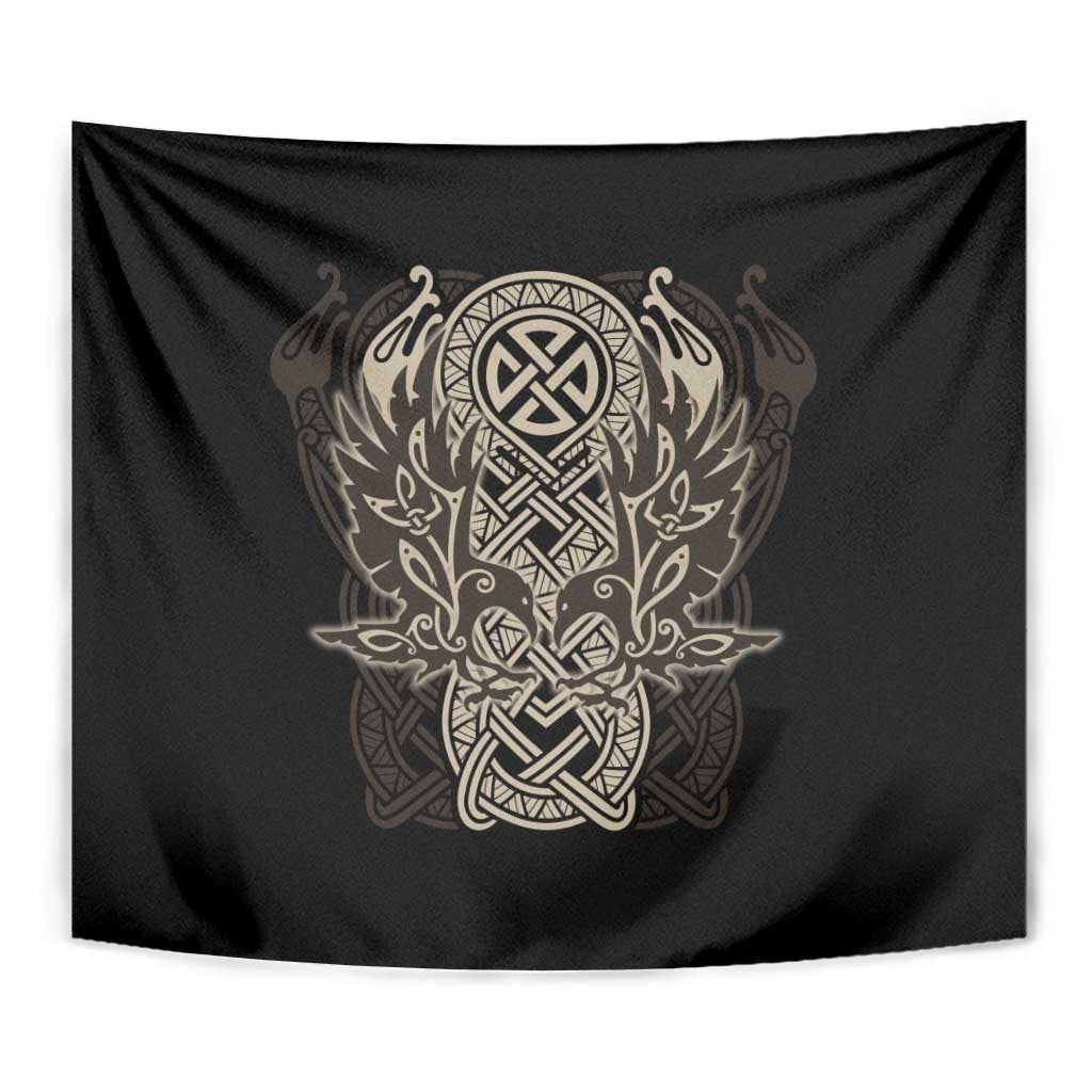 Celtic Trinity Knot Raven Emblem Tapestry Intricate Norse Tribal Knotwork Illustration
