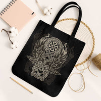 Celtic Trinity Knot Raven Emblem Tote Bag Intricate Norse Tribal Knotwork Illustration