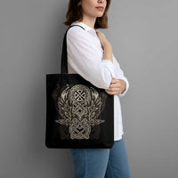 Celtic Trinity Knot Raven Emblem Tote Bag Intricate Norse Tribal Knotwork Illustration