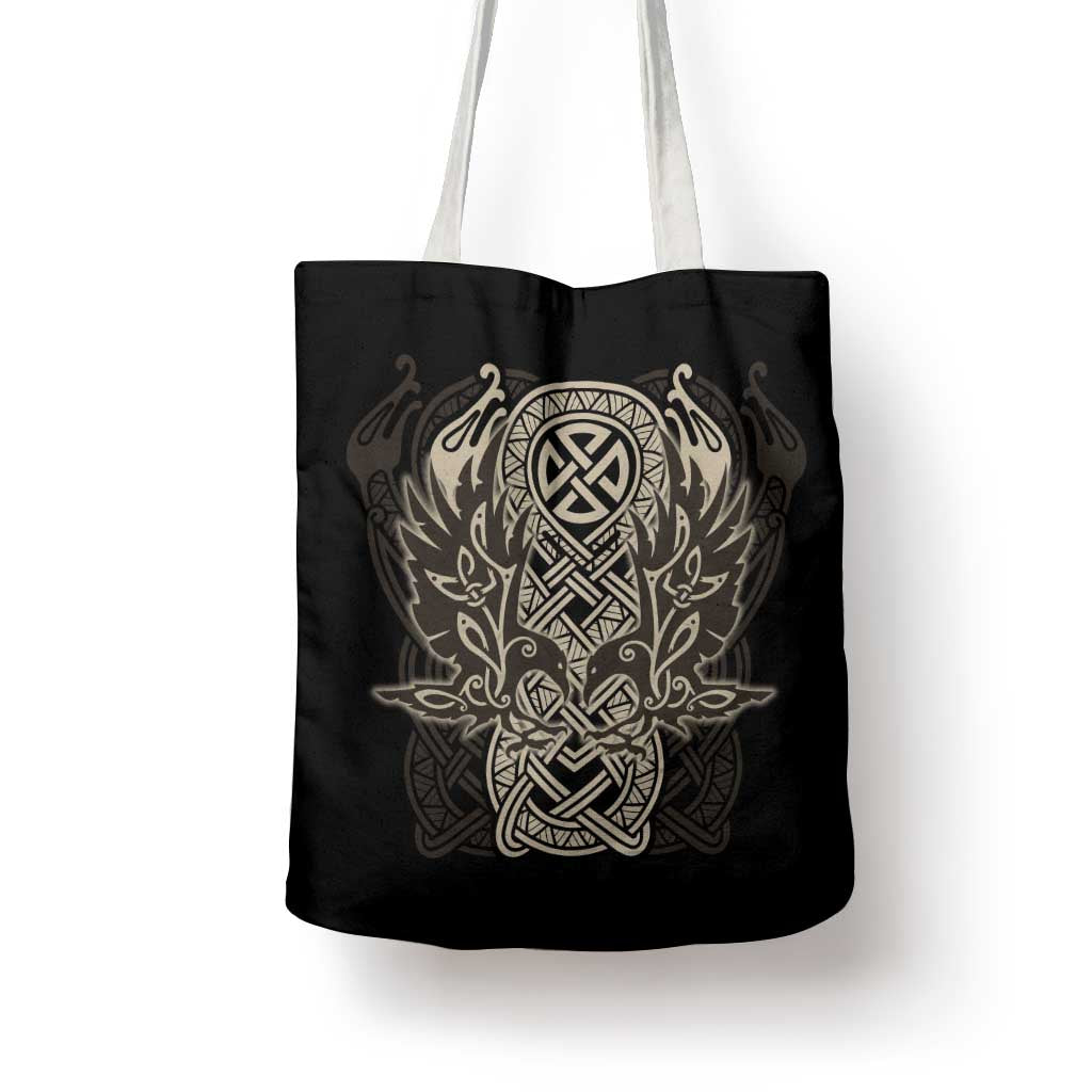 Celtic Trinity Knot Raven Emblem Tote Bag Intricate Norse Tribal Knotwork Illustration