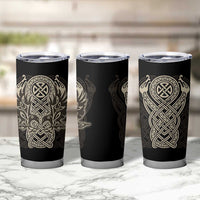 Celtic Trinity Knot Raven Emblem Tumbler Cup Intricate Norse Tribal Knotwork Illustration