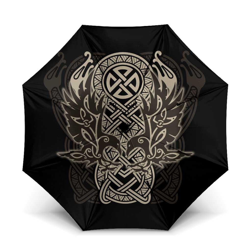 Celtic Trinity Knot Raven Emblem Umbrella Intricate Norse Tribal Knotwork Illustration