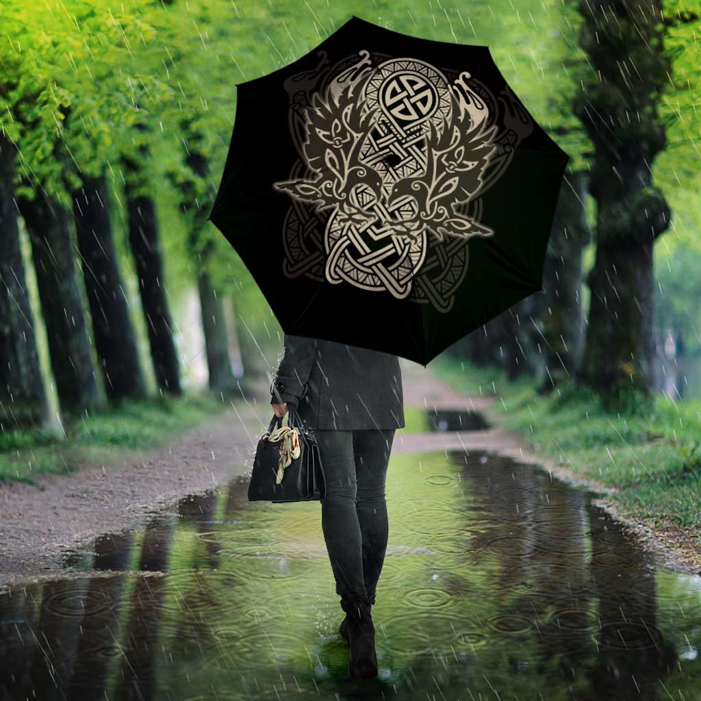 Celtic Trinity Knot Raven Emblem Umbrella Intricate Norse Tribal Knotwork Illustration