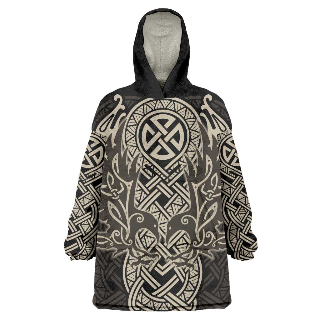 Celtic Trinity Knot Raven Emblem Wearable Blanket Hoodie Intricate Norse Tribal Knotwork Illustration