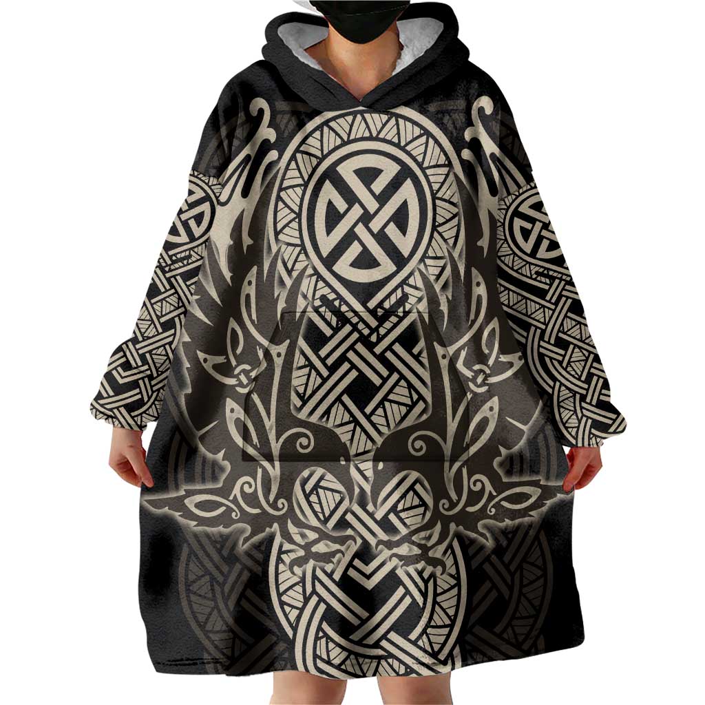 Celtic Trinity Knot Raven Emblem Wearable Blanket Hoodie Intricate Norse Tribal Knotwork Illustration